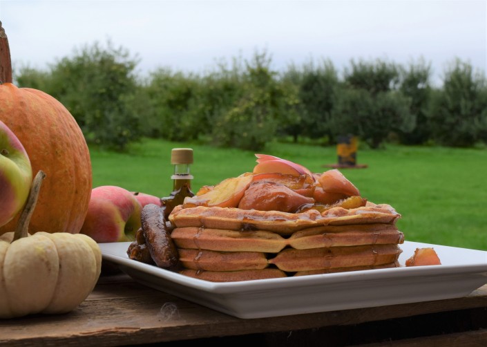 Pumpkin Buttermilk Waffles with Honeycrisp Apple Topping